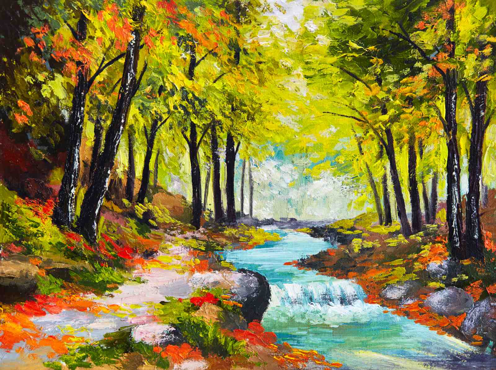 Vibrant Forest Stream Landscape Wall Art