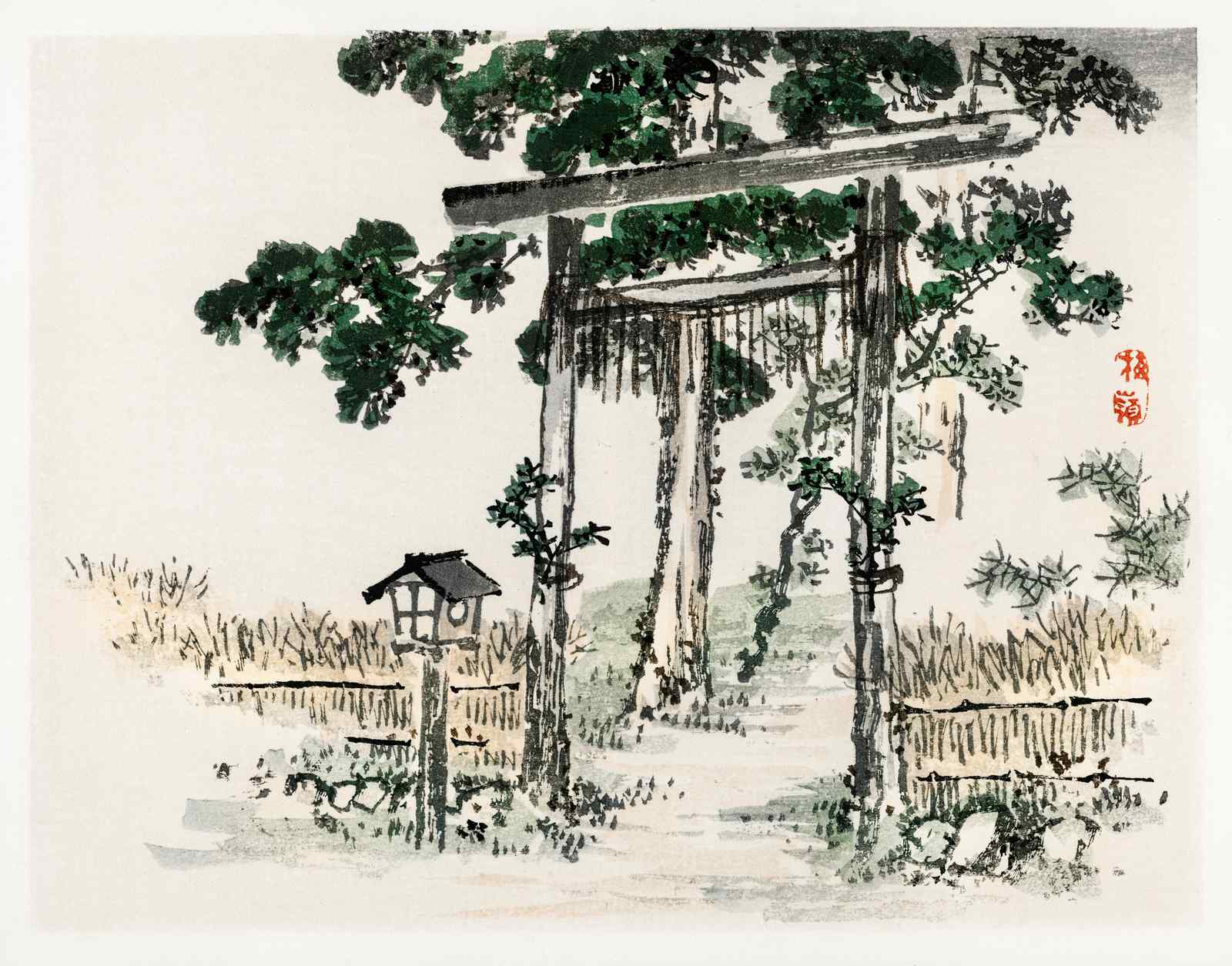 Serene Japanese Torii Gate & Lantern Wall Art