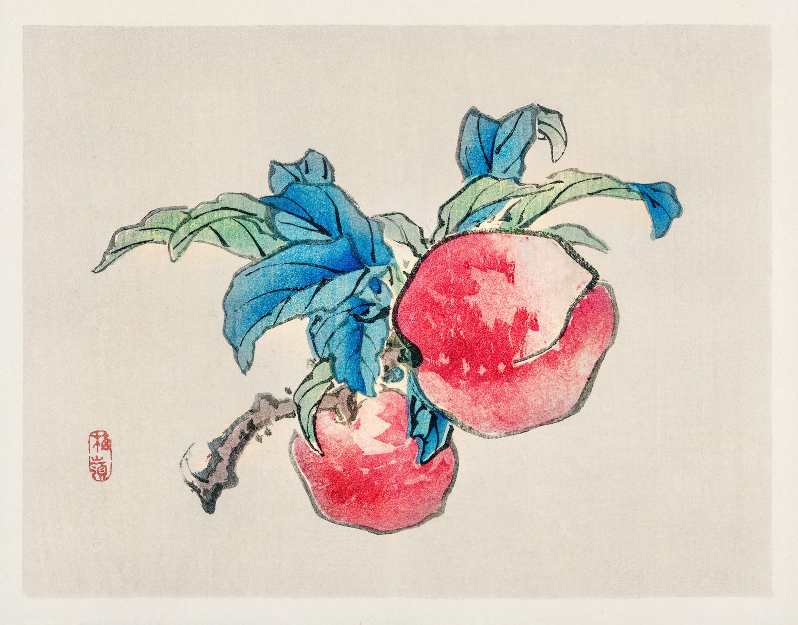 Vibrant Peaches on Branch Japanese Art Wall Art
