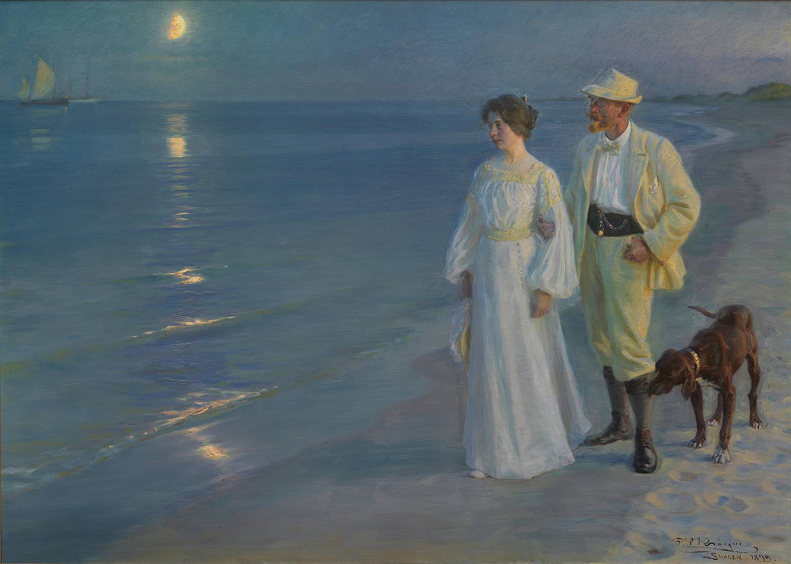 Moonlit Serenity Couple Beach Scene Wall Art