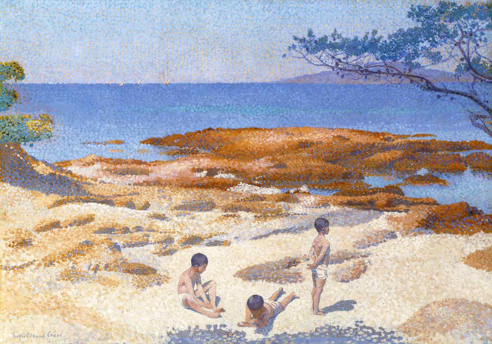 Coastal Children Pointillism Beach Wall Art