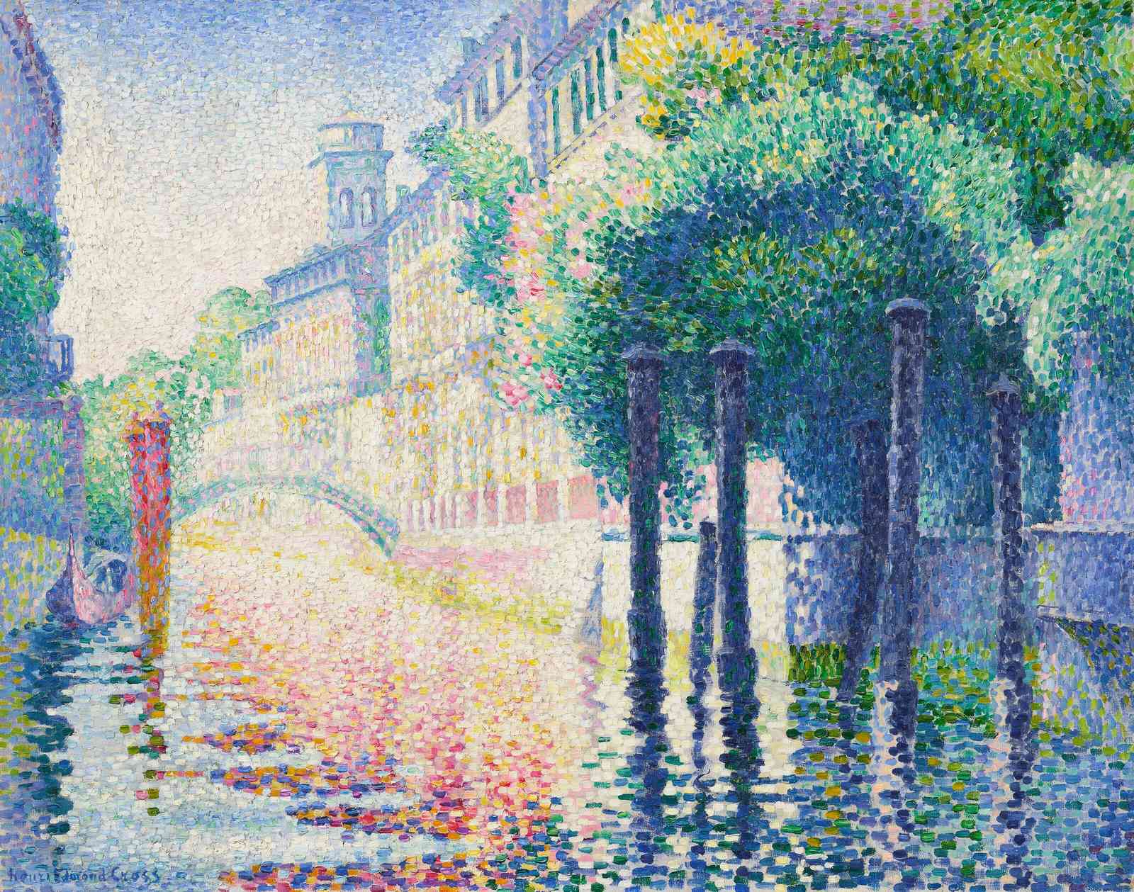 Venetian Canal Pointillism Wall Art