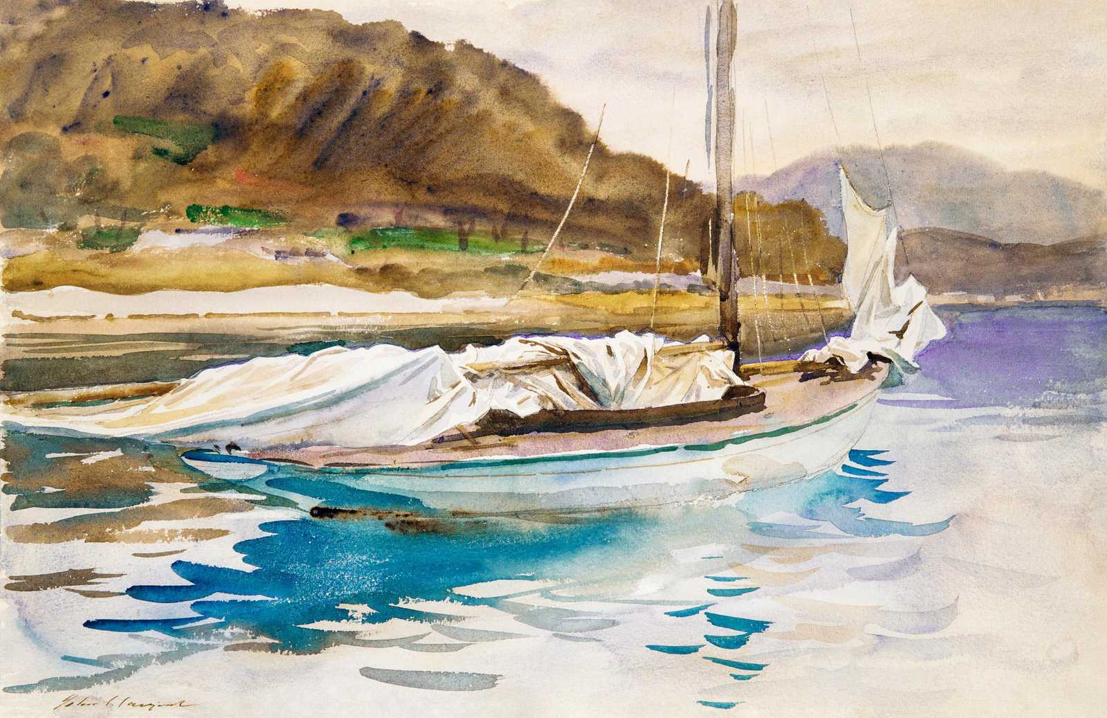 Serene Harbor Sailboat Watercolor Wall Art