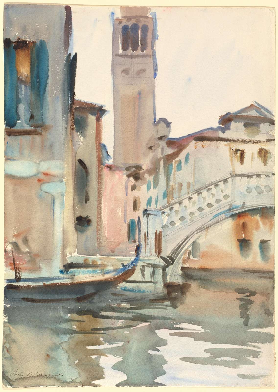 Venetian Canal & Bridge Watercolor Wall Art