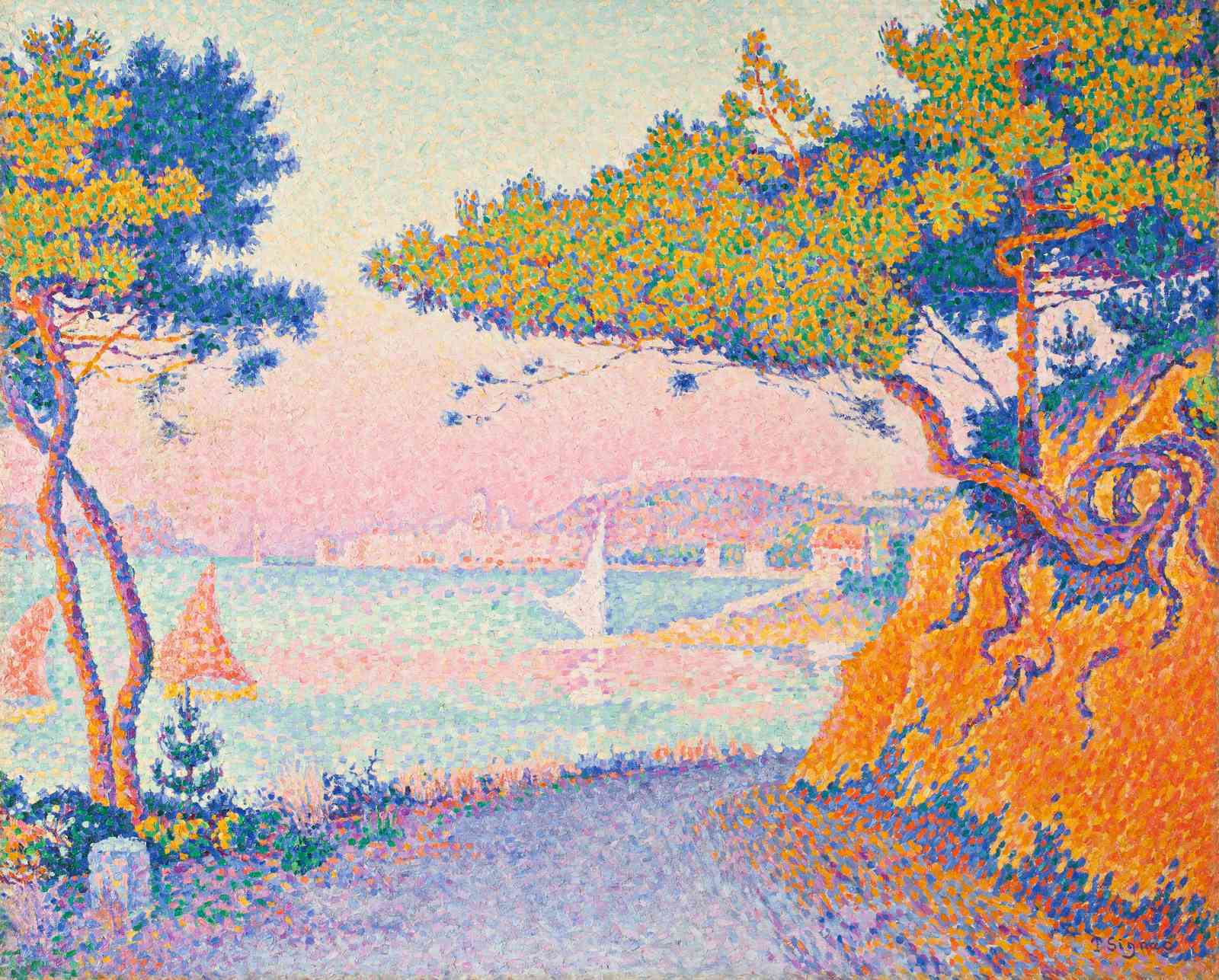 Pointillist Coastal Landscape Wall Art