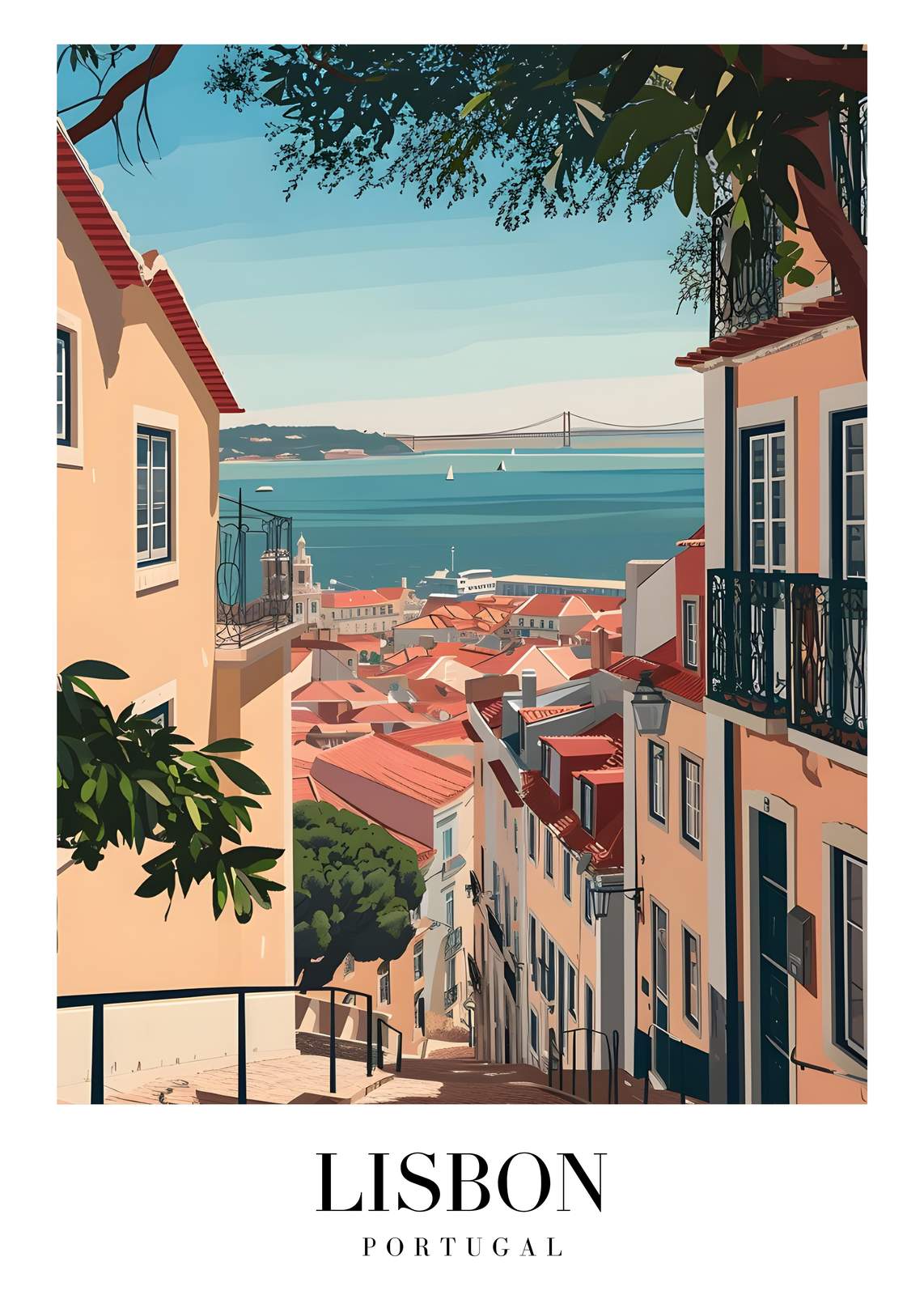 Lisbon Cityscape Vintage Travel Wall Art