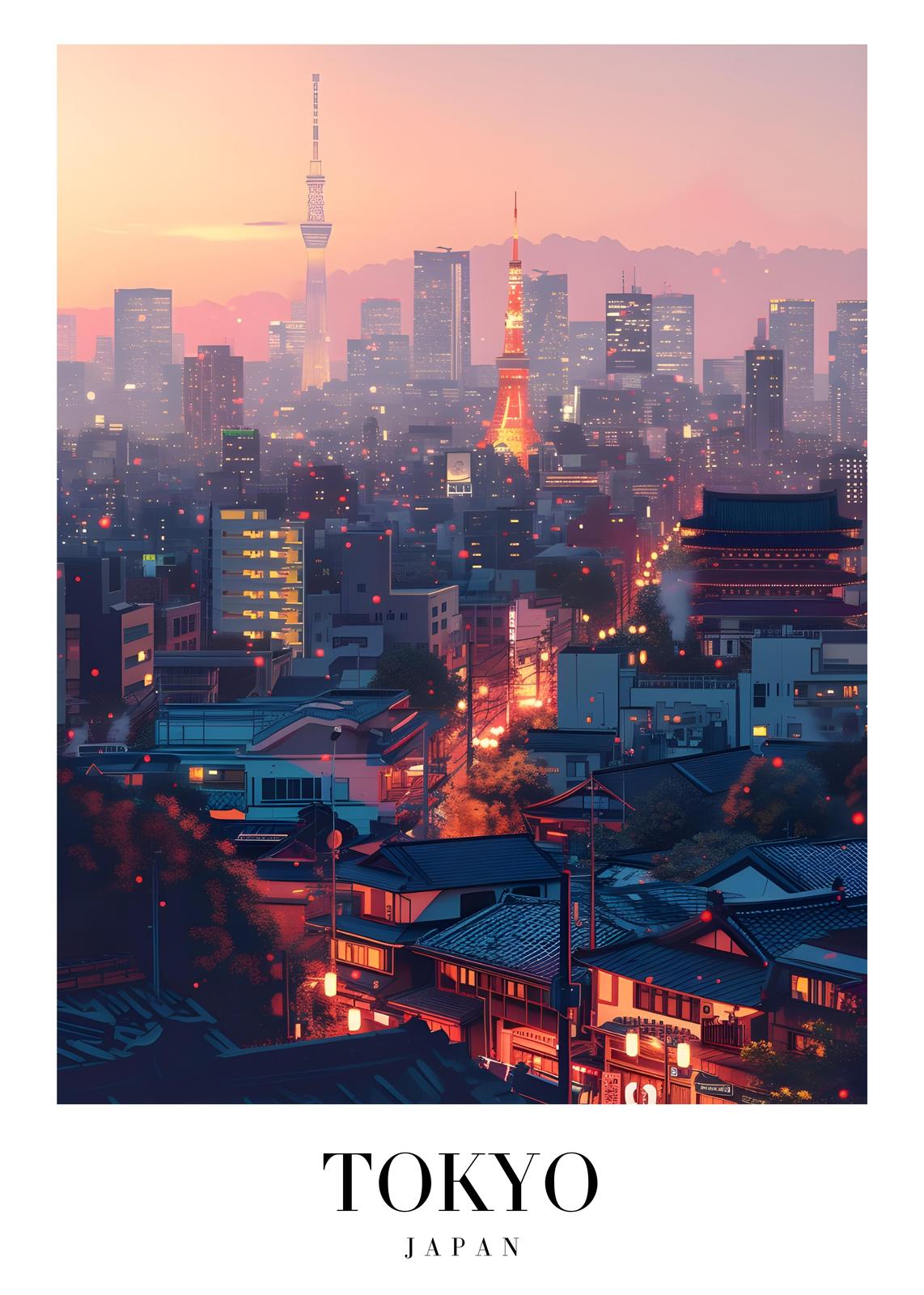 Vibrant Tokyo Skyline at Dusk Wall Art