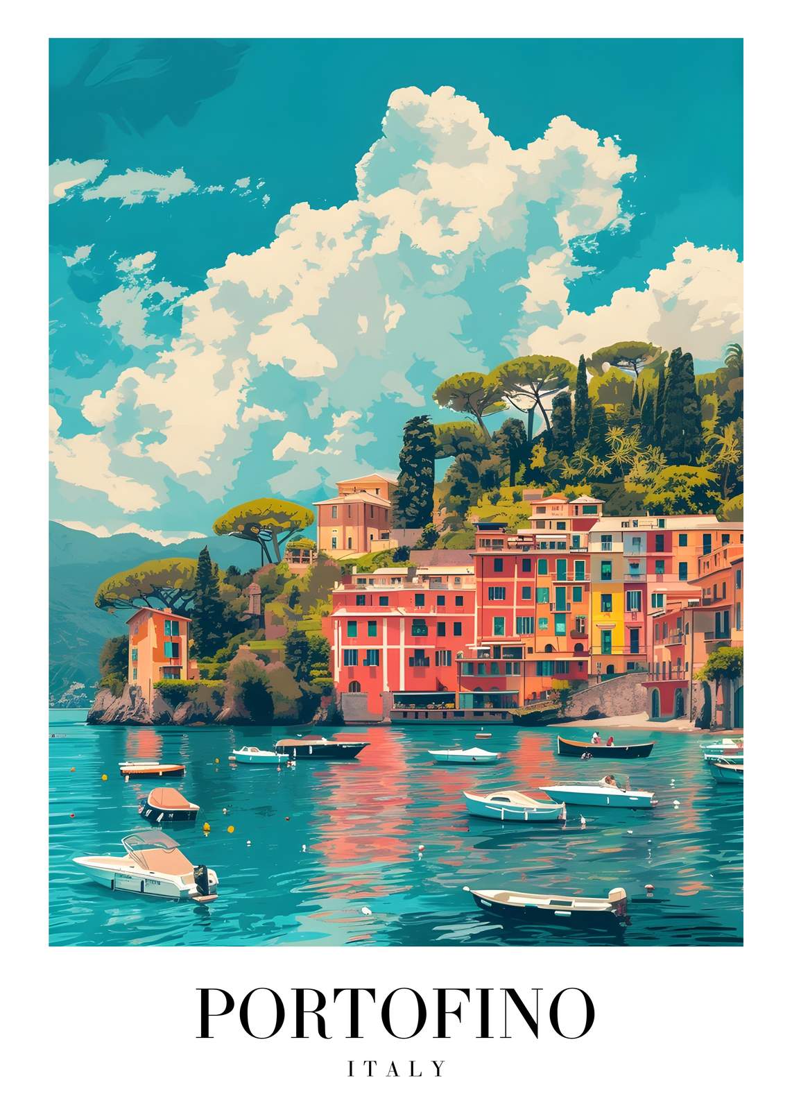 Vibrant Portofino Italy Harbor Wall Art