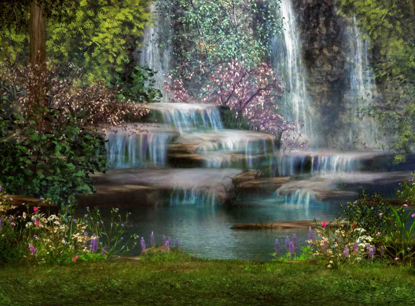 Serene Waterfall Forest Wall Art