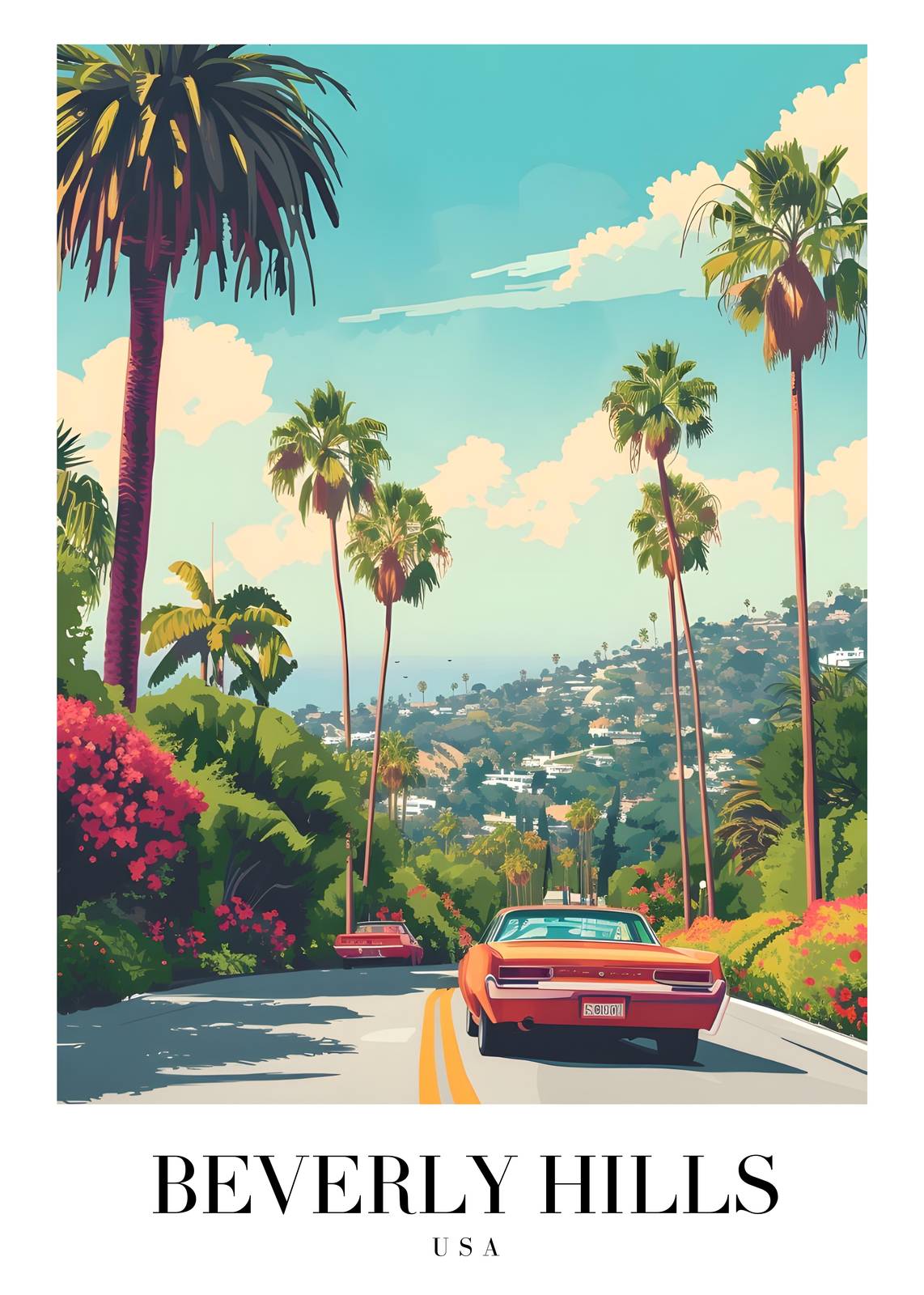 Beverly Hills Vintage Car Palm Tree Wall Art