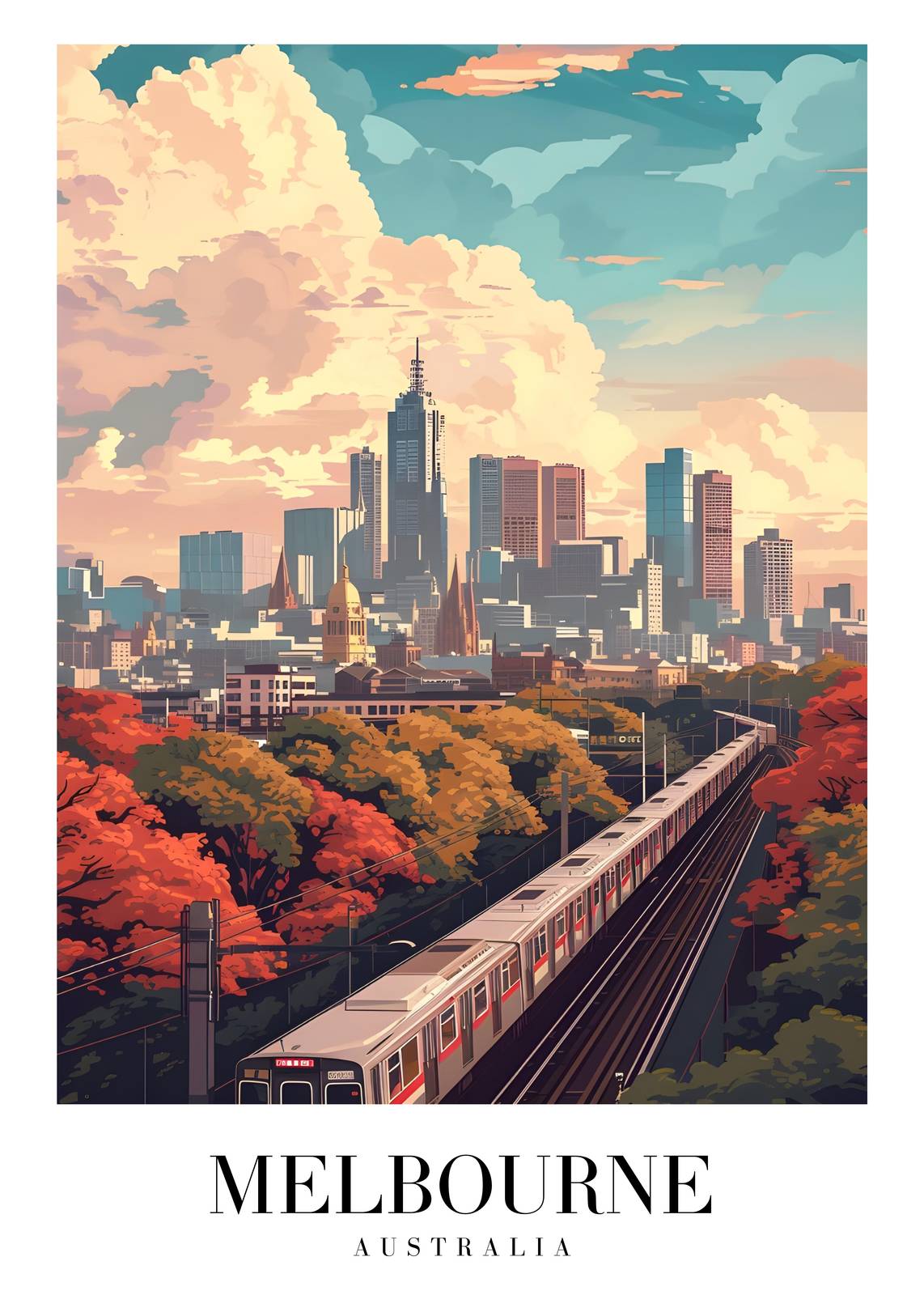 Melbourne City Skyline Train Wall Art