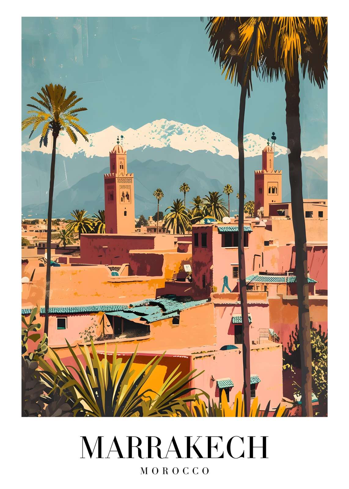 Vibrant Marrakech Medina Palms Wall Art