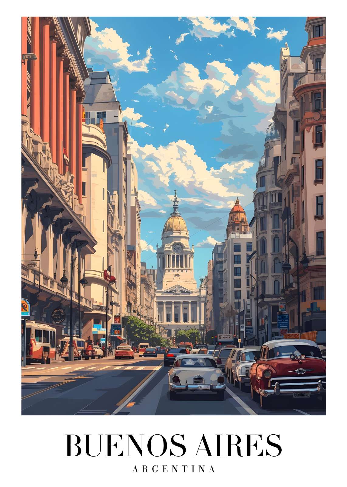 Buenos Aires Cityscape Vintage Car Wall Art
