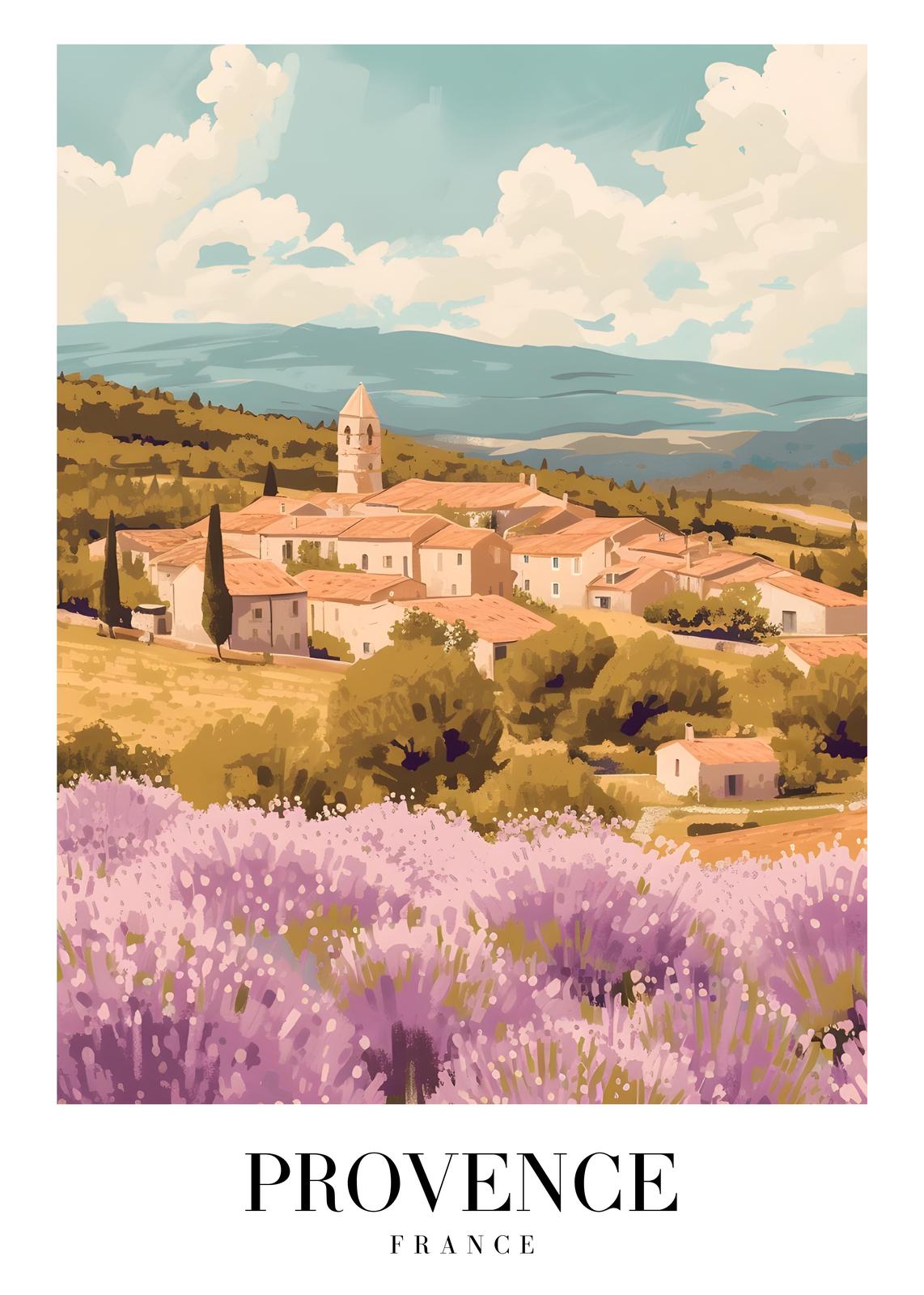 Provence Lavender Fields Village Wall Art