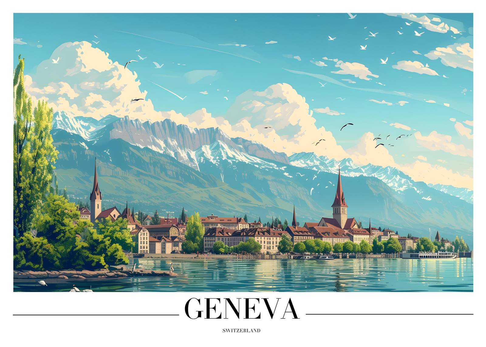 Serene Geneva Switzerland Lakefront Wall Art