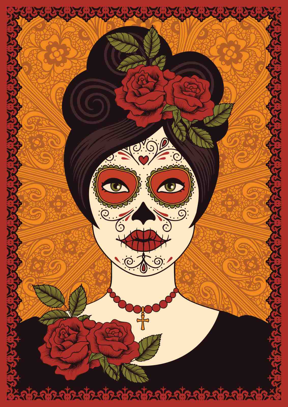 Elegant Sugar Skull Woman Wall Art
