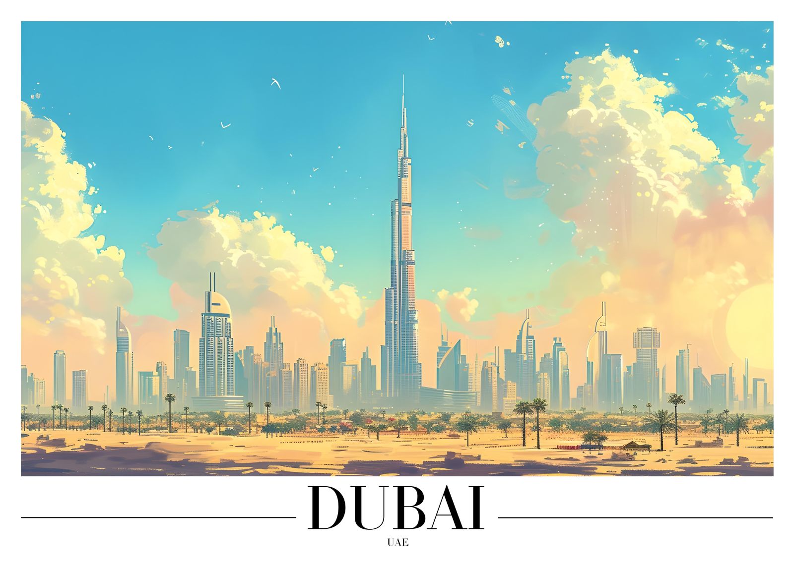 Vibrant Dubai Skyline Wall Art | Cityscape Art