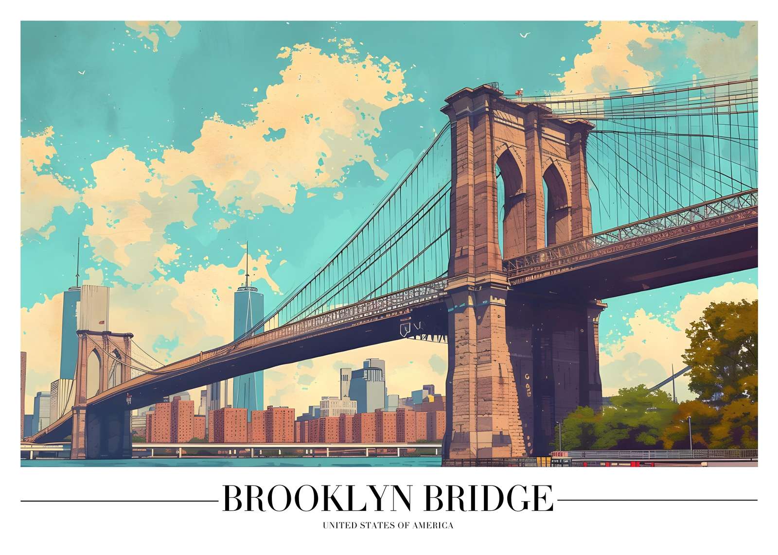 Vibrant Brooklyn Bridge Sky Wall Art
