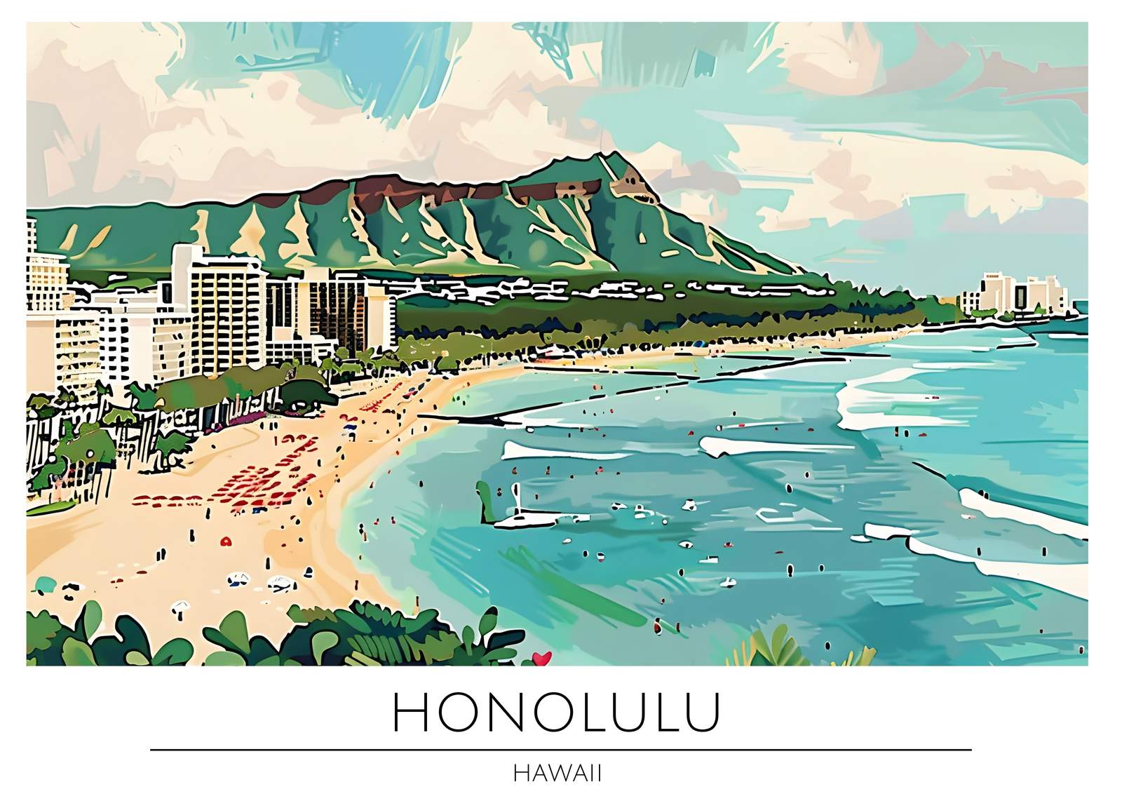 Waikiki Beach Honolulu Hawaii Wall Art