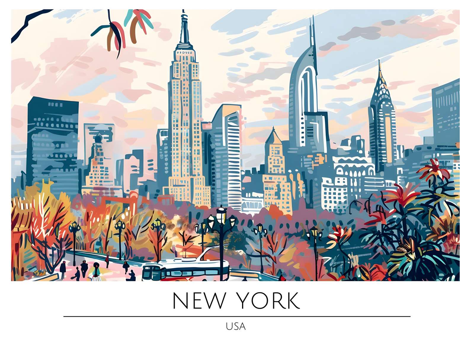 Vibrant NYC Skyline Autumn Park Wall Art