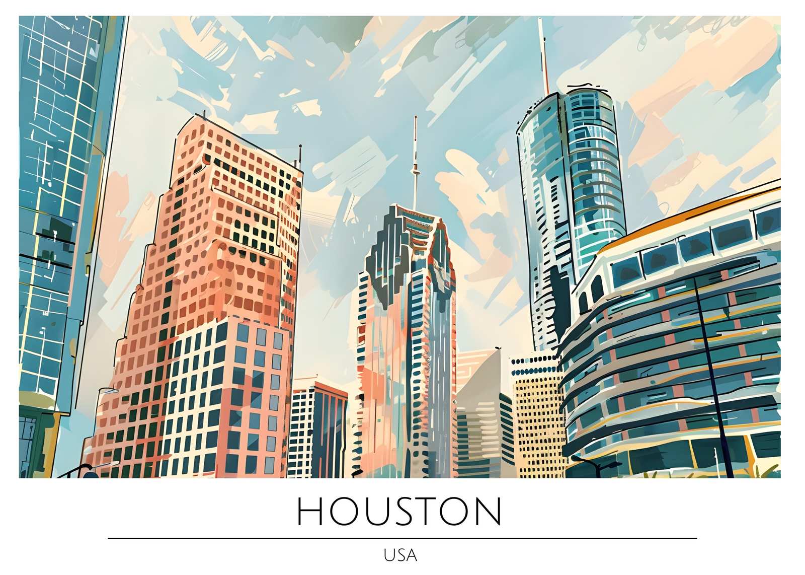 Vibrant Houston Skyline Wall Art - Cityscape Art
