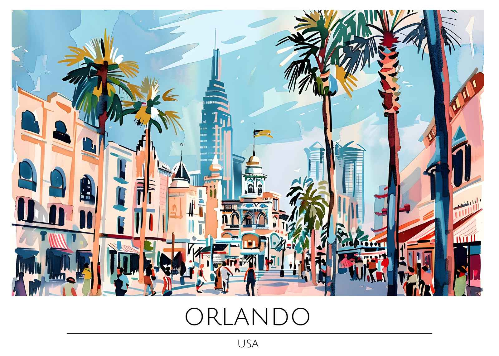 Vibrant Orlando Cityscape Palm Trees Wall Art