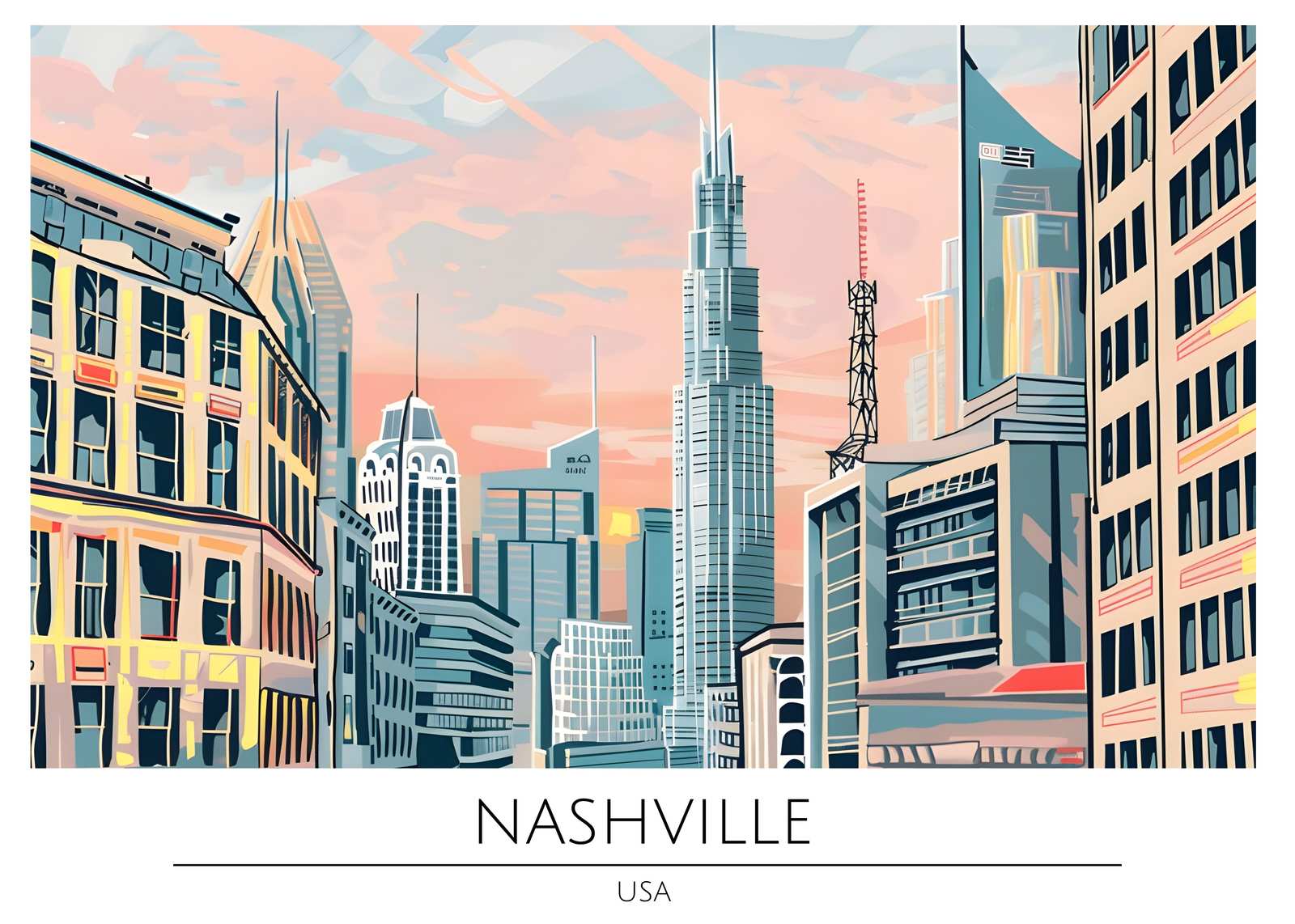 Nashville Skyline Sunset Wall Art