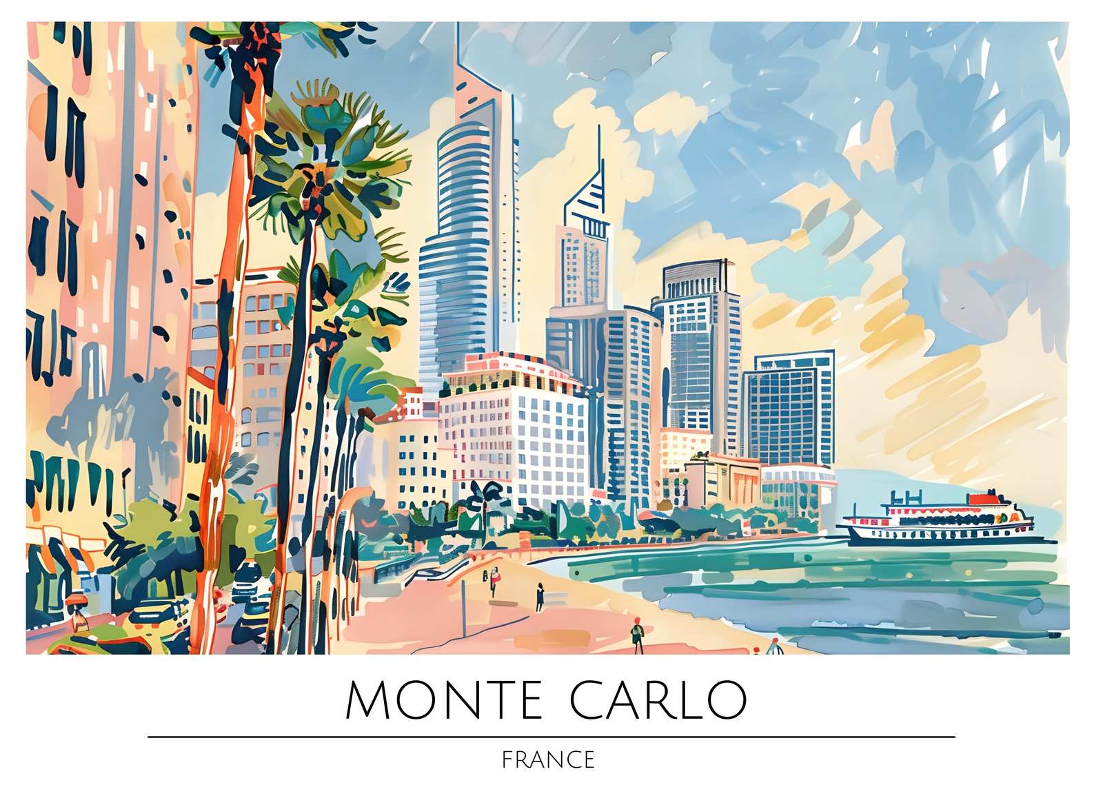 Vibrant Monte Carlo Skyline Wall Art - French Riviera Art