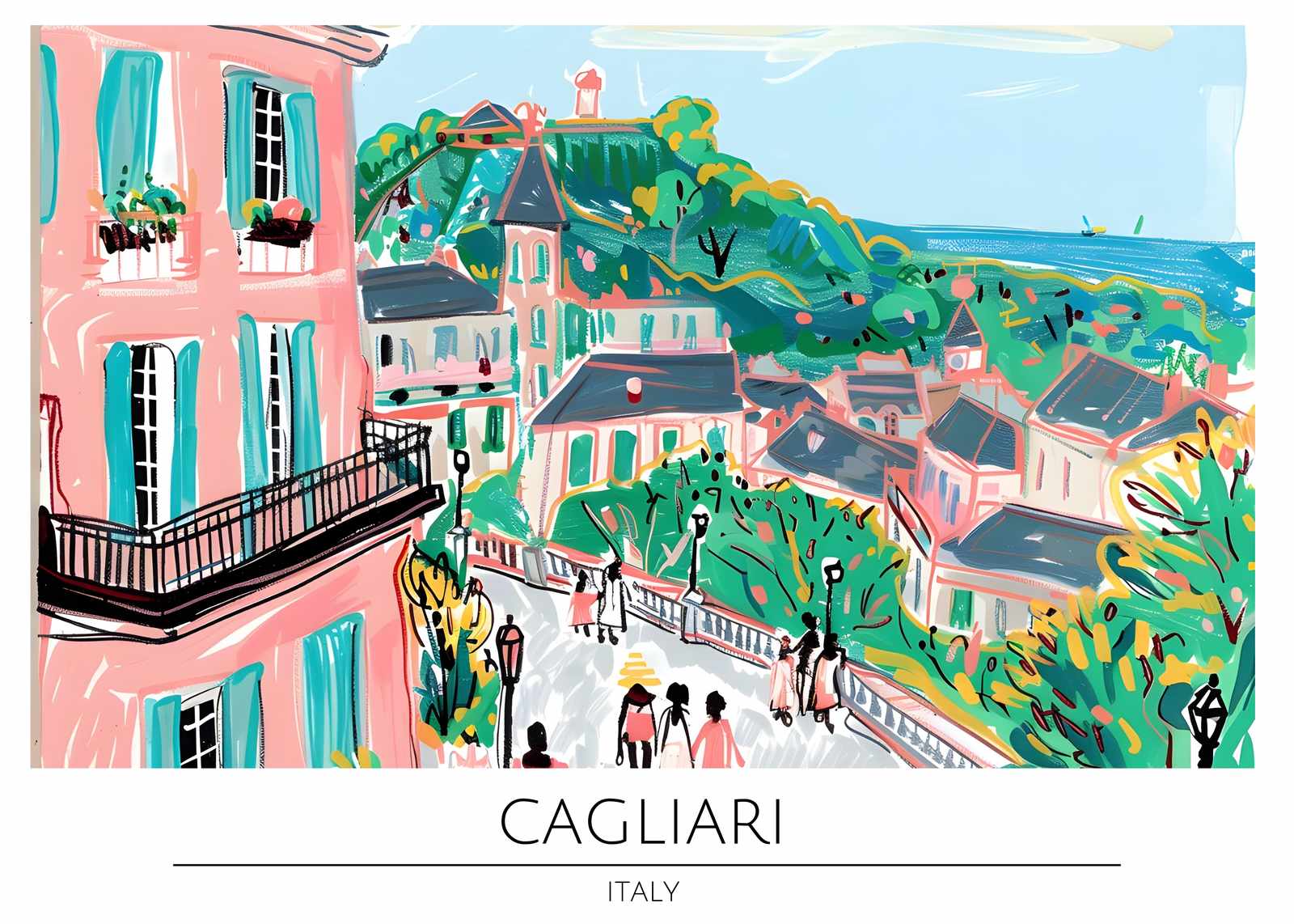 Vibrant Cagliari Italy Street Scene Wall Art