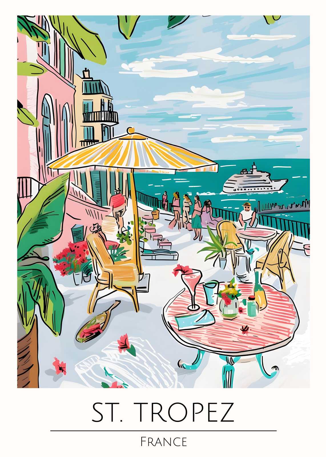 St. Tropez Cafe Life Seaside Vibes Wall Art