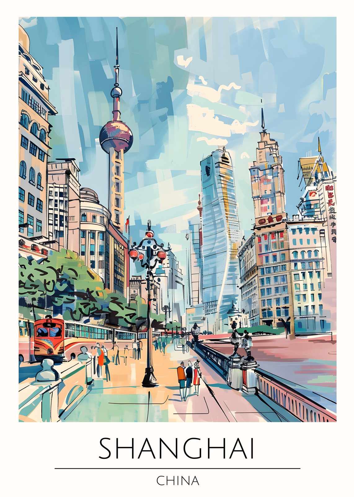 Vibrant Shanghai Skyline Art Wall Art