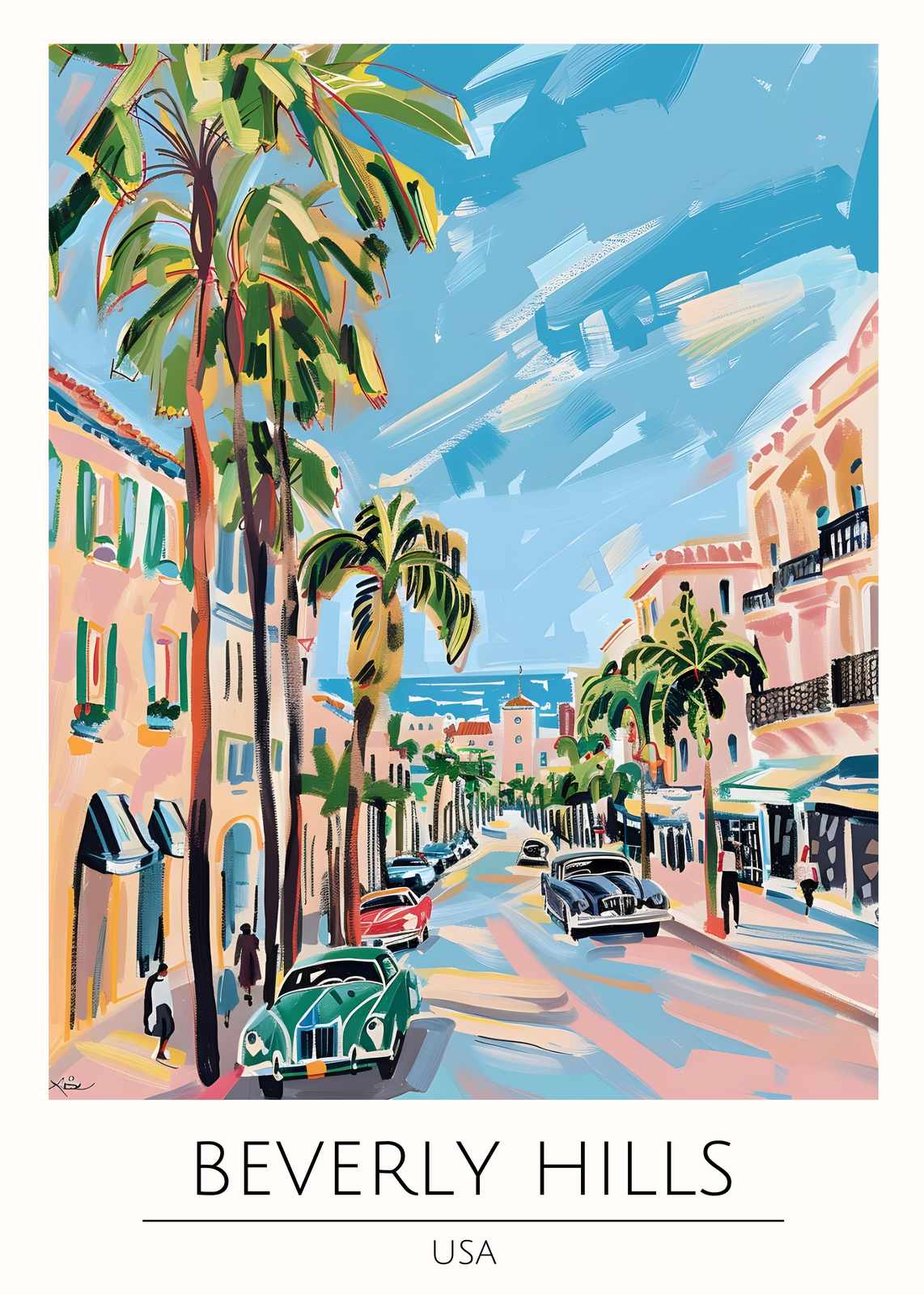 Beverly Hills Vintage Car Palm Trees Wall Art