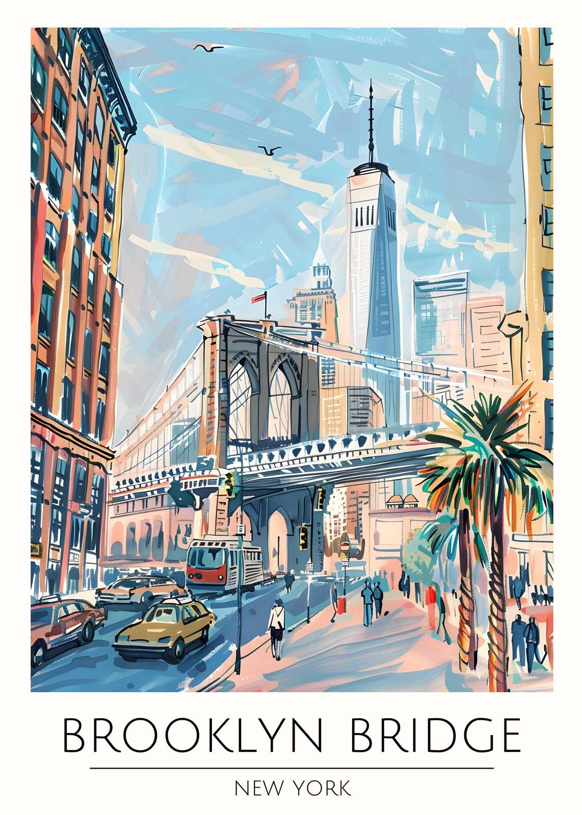 Brooklyn Bridge NYC Vibrant Street Scene Wall Art