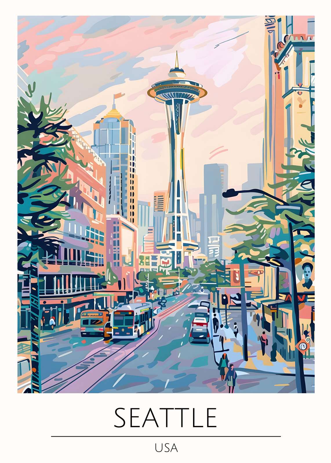 Vibrant Seattle Skyline & Space Needle Wall Art