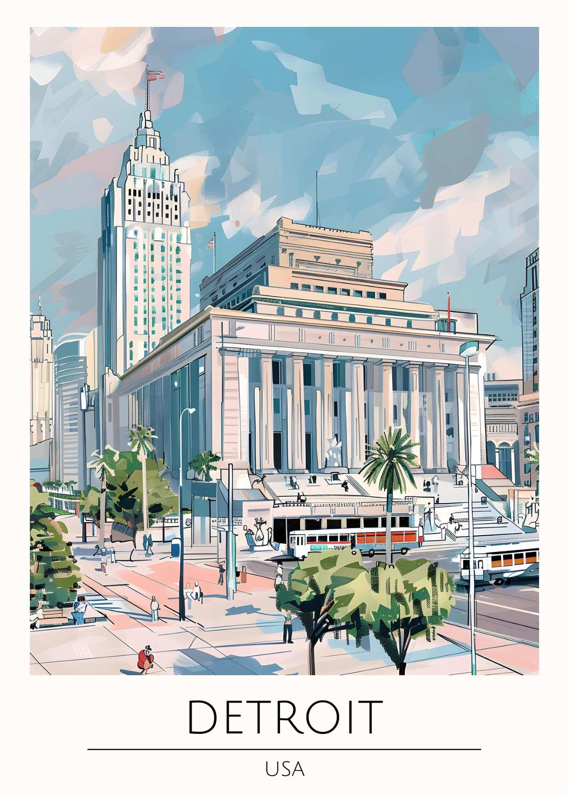 Detroit Skyline Art Wall Art