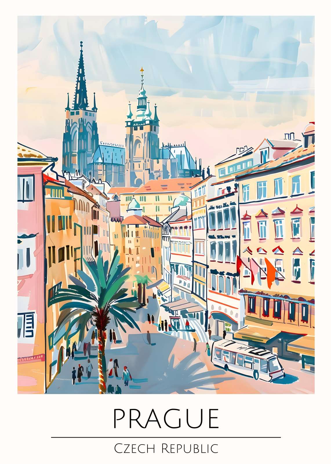 Vibrant Prague Street Scene Wall Art