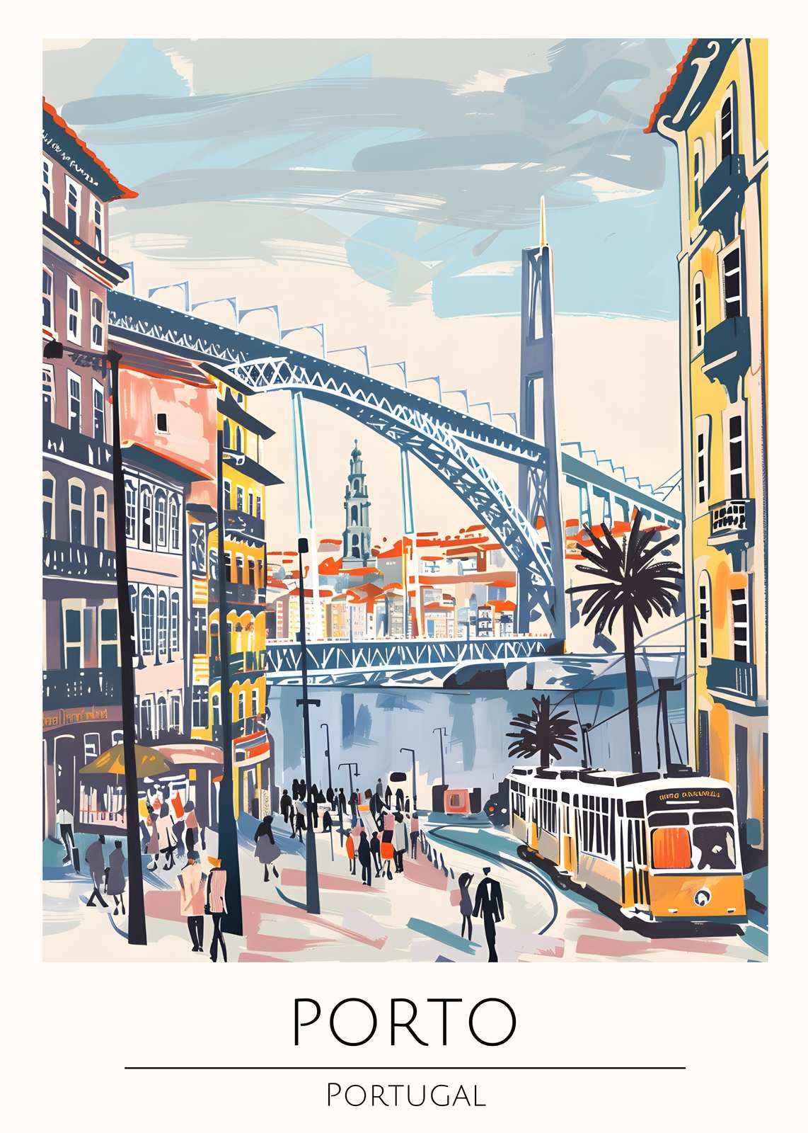 Vibrant Porto Portugal Tram & Bridge Wall Art