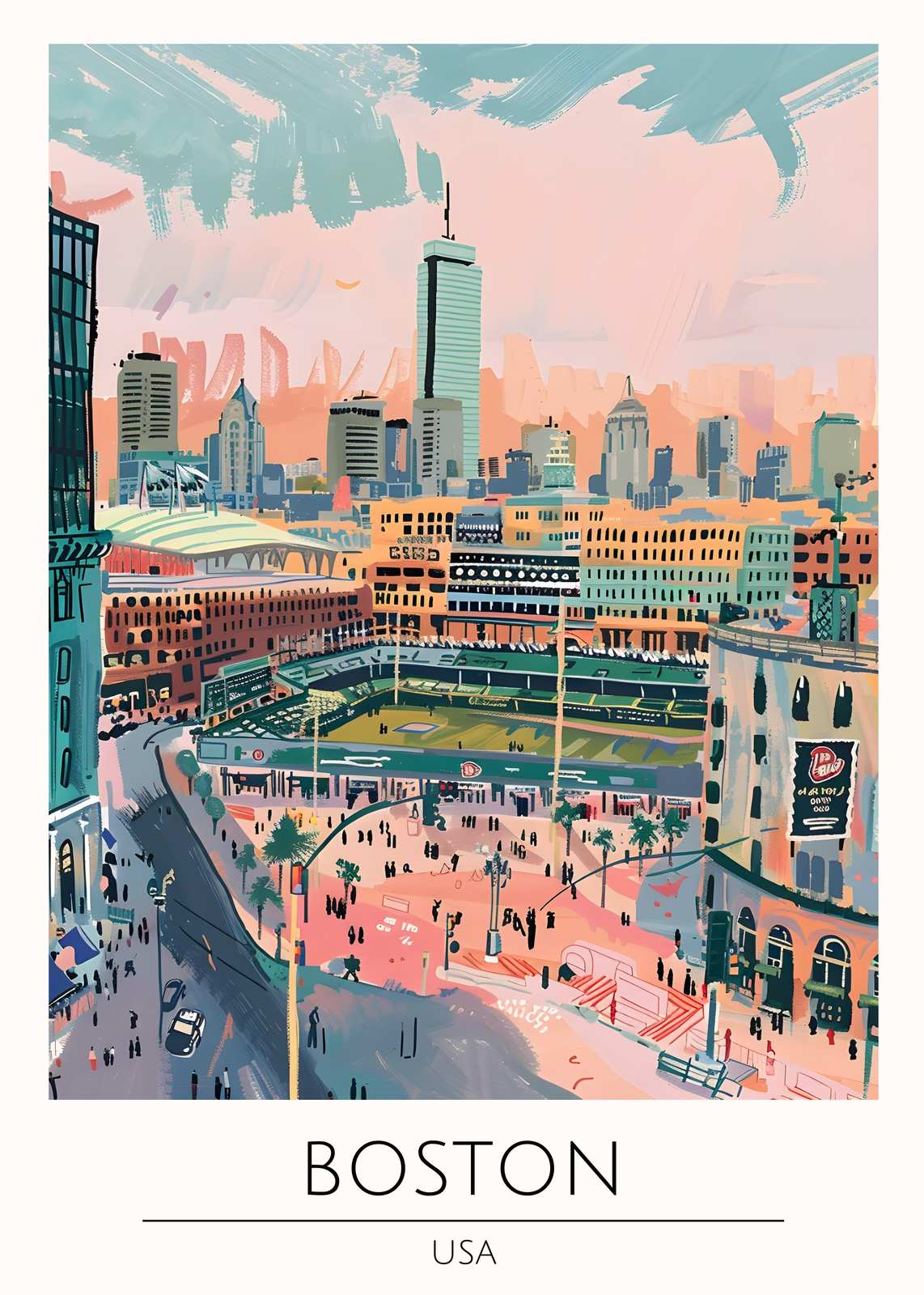 Vibrant Boston Skyline Fenway Park Wall Art
