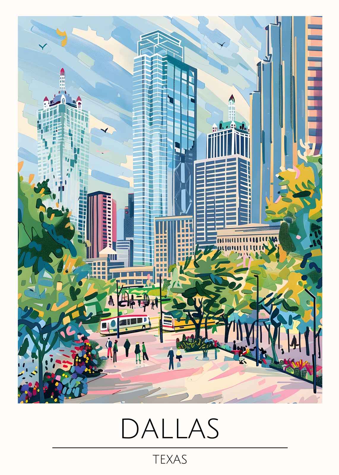 Vibrant Dallas Skyline Cityscape Wall Art