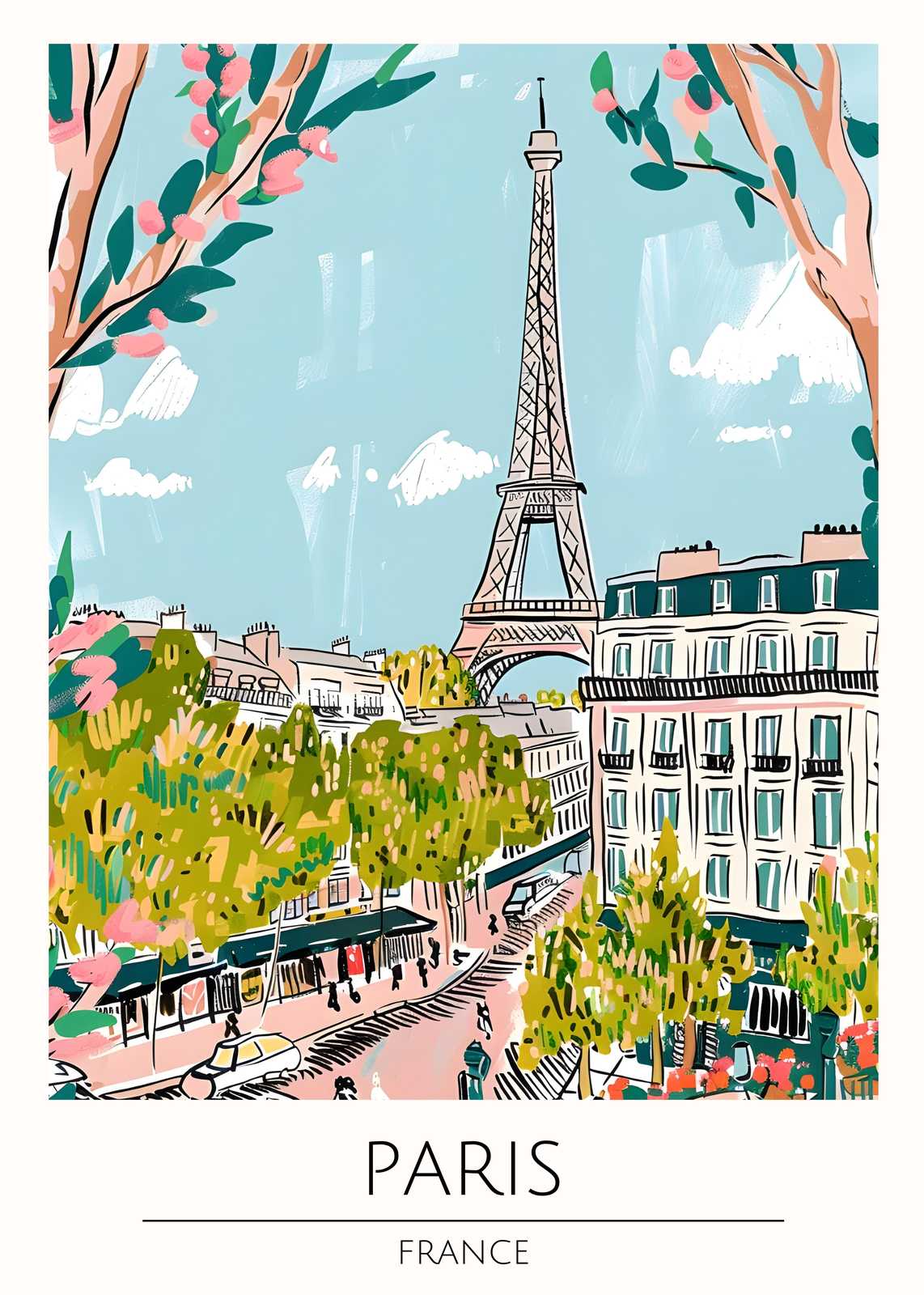 Charming Parisian Streetscape Eiffel Tower Wall Art