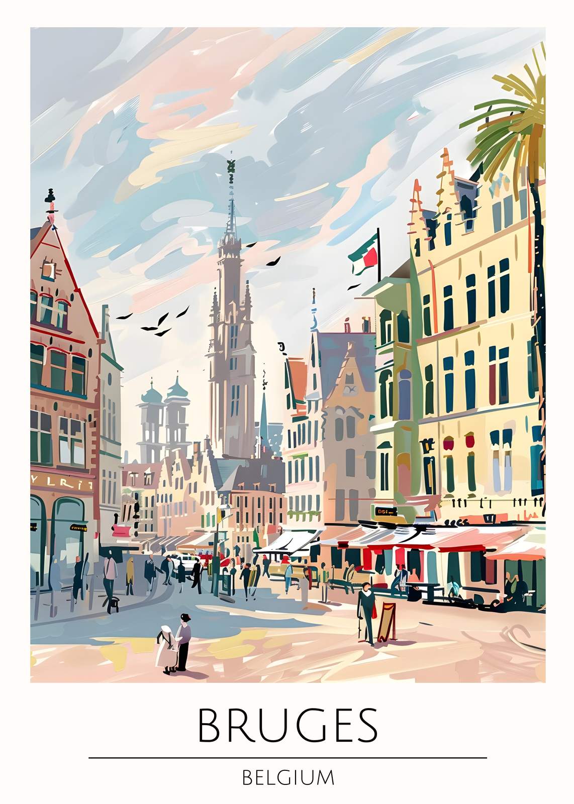 Vibrant Bruges Street Scene Wall Art