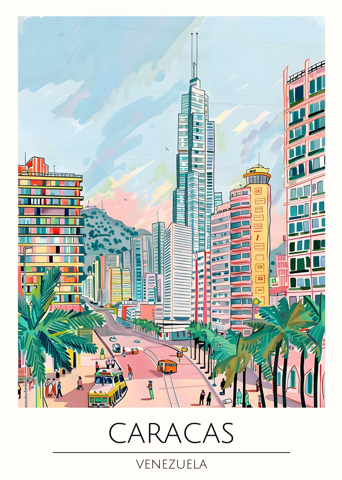 Vibrant Caracas Skyline Wall Art - Venezuela Cityscape Art
