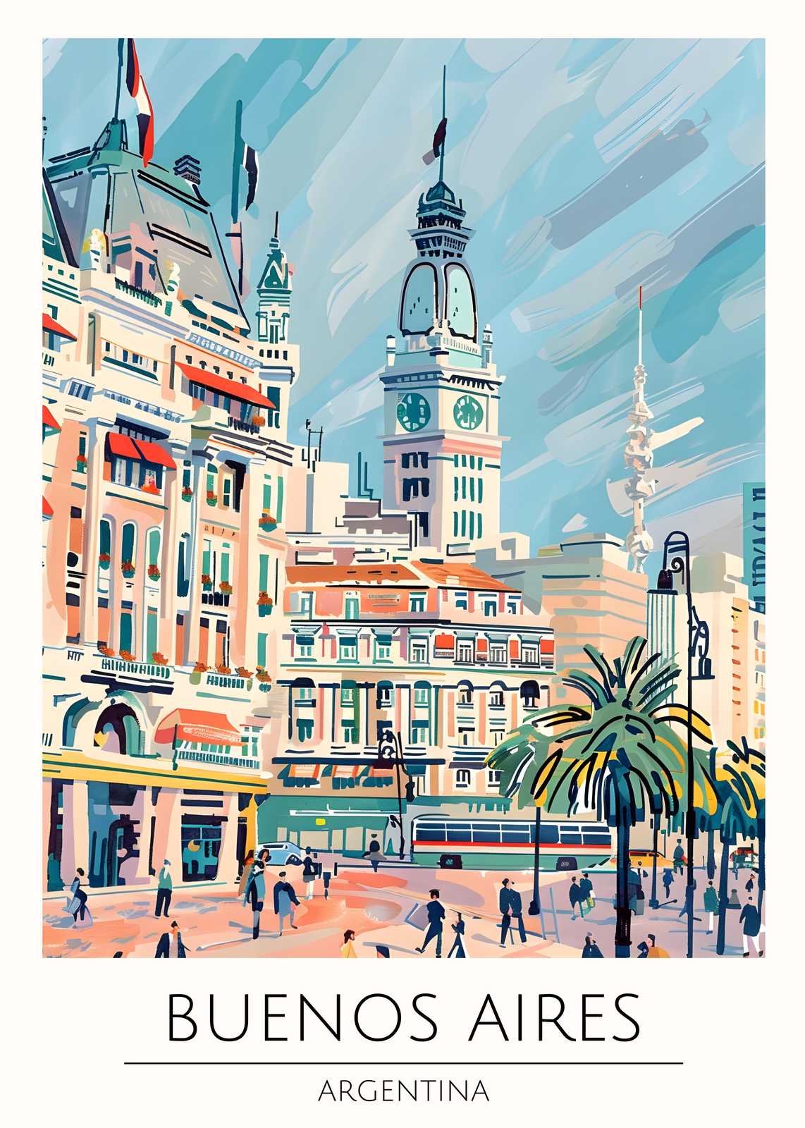 Vibrant Buenos Aires Plaza Clock Tower Wall Art