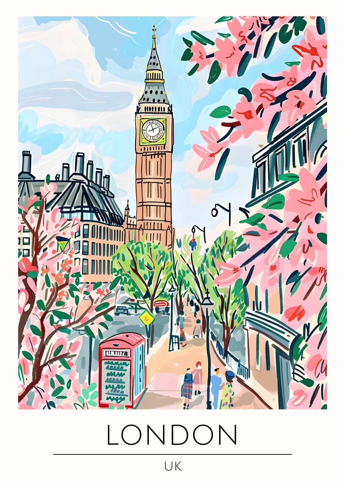 Vibrant London Big Ben Blossom Wall Art