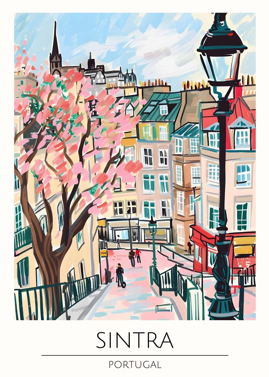 Vibrant Sintra Portugal Street Scene Wall Art