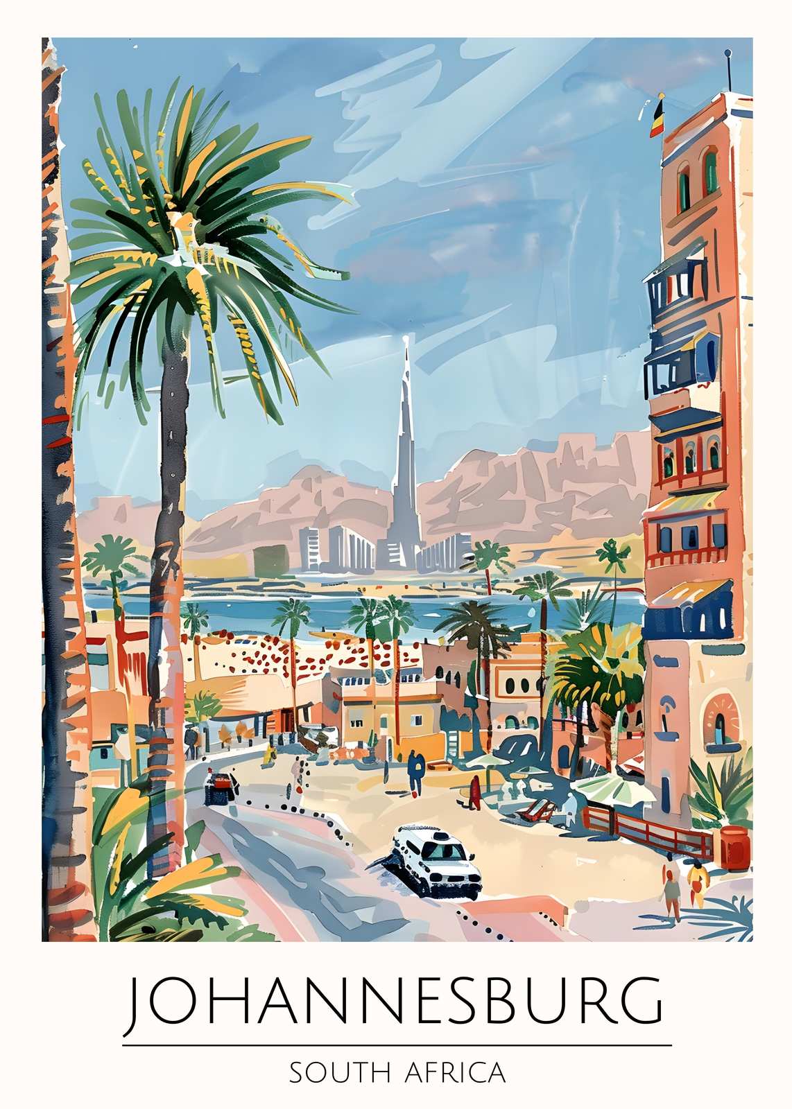 Johannesburg Cityscape Palm Tree Wall Art