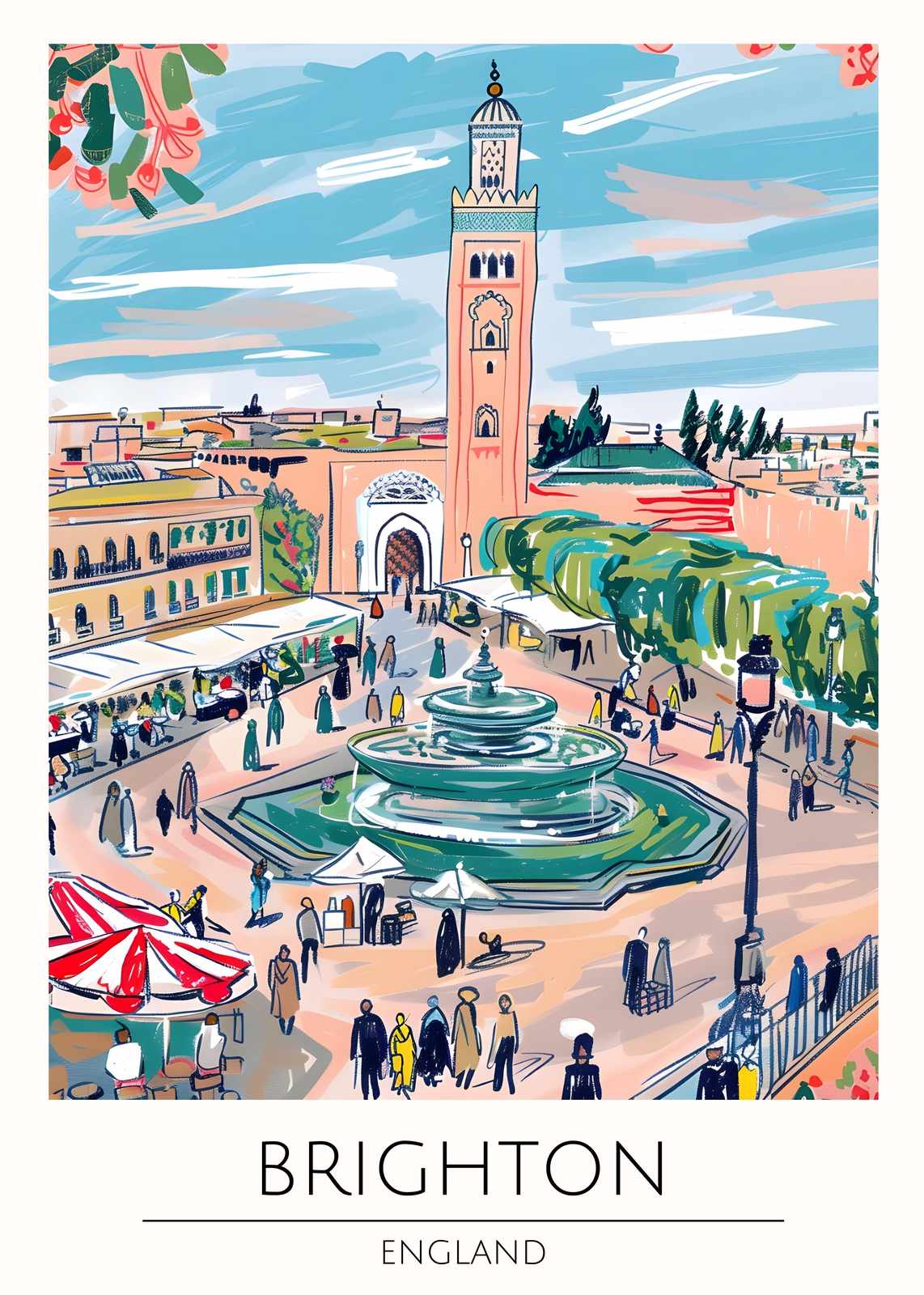 Vibrant Brighton Fountain Square Wall Art