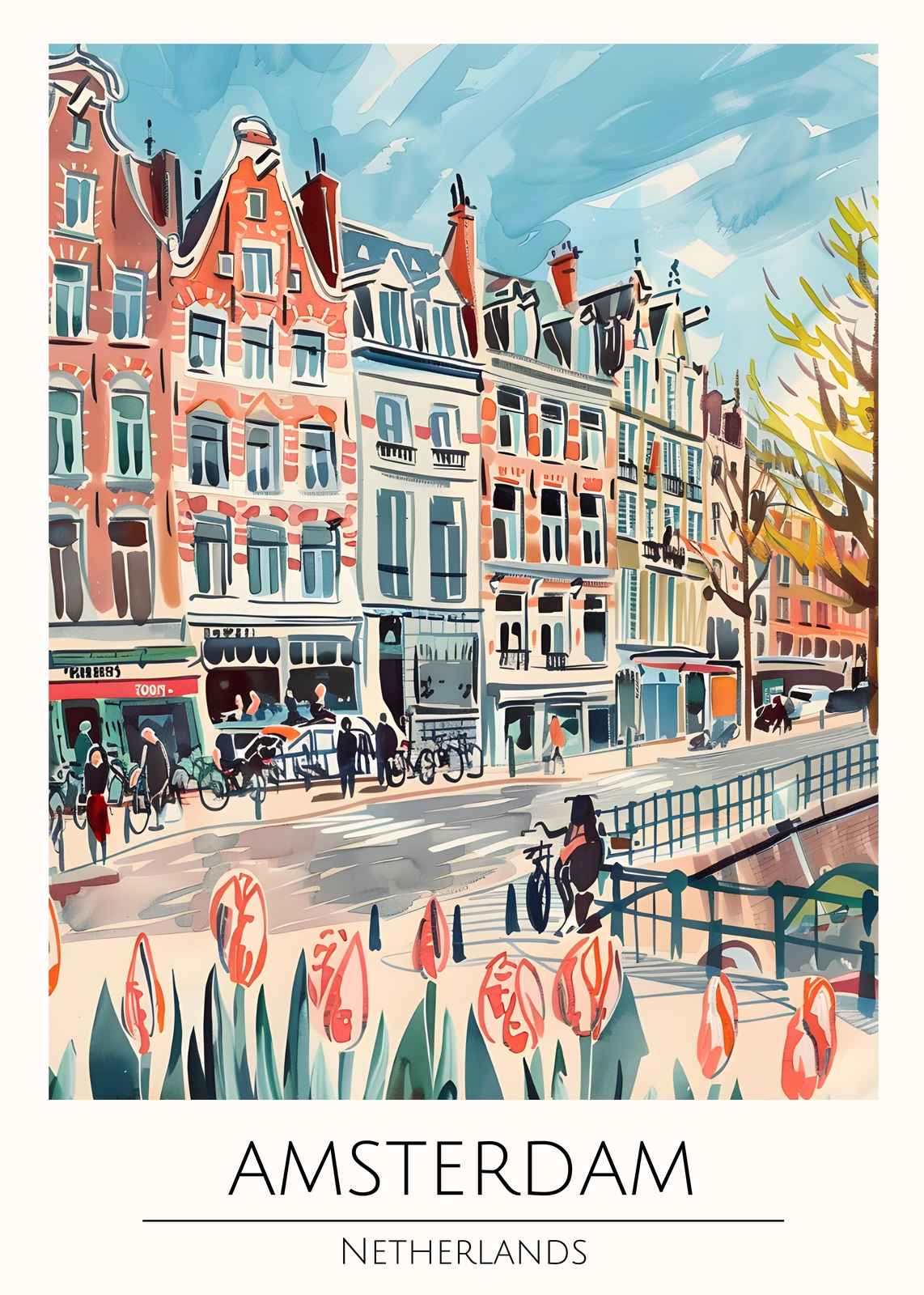 Vibrant Amsterdam Canal Tulips Wall Art