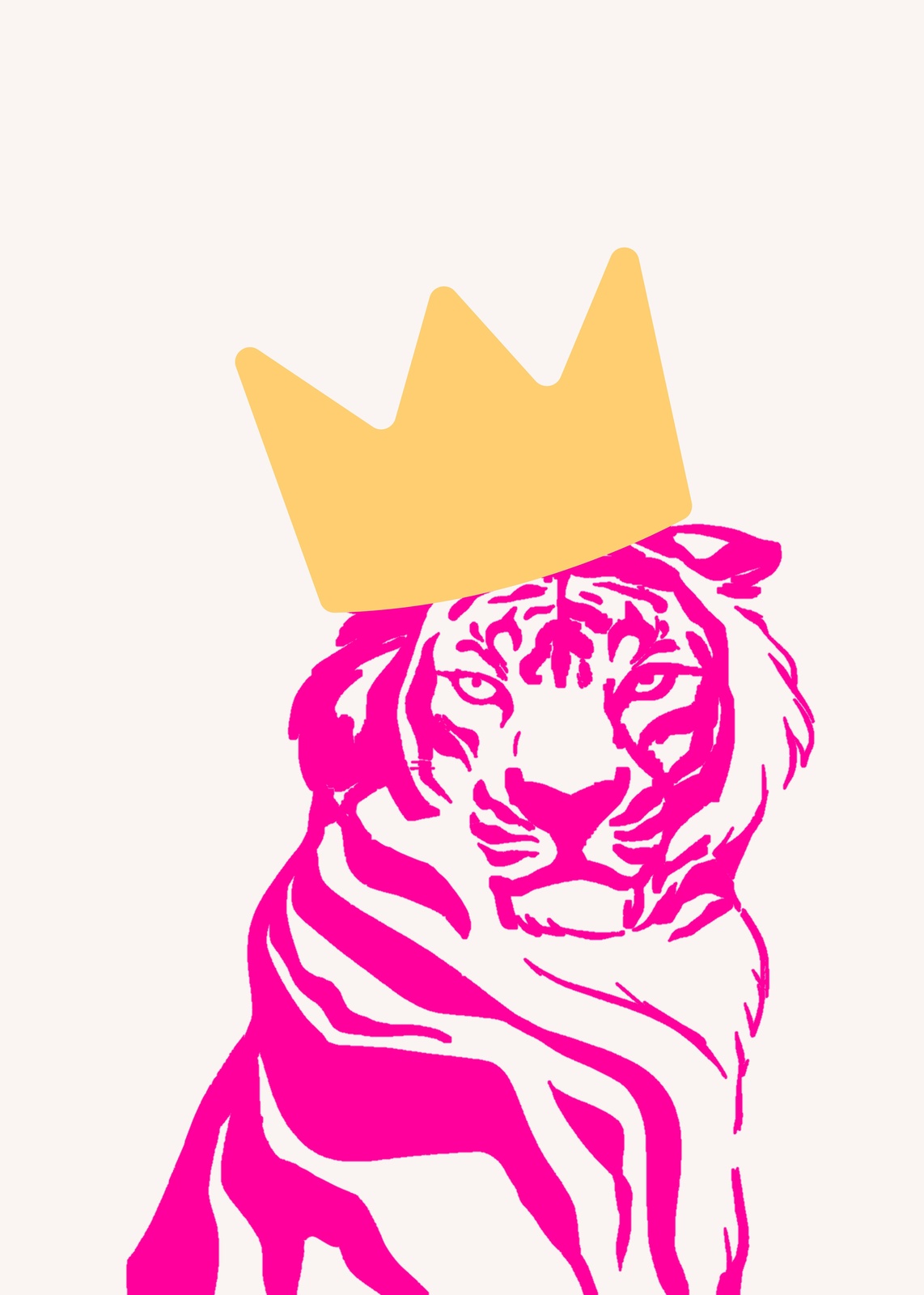Regal Tiger Crowned Bold Pink Wall Art