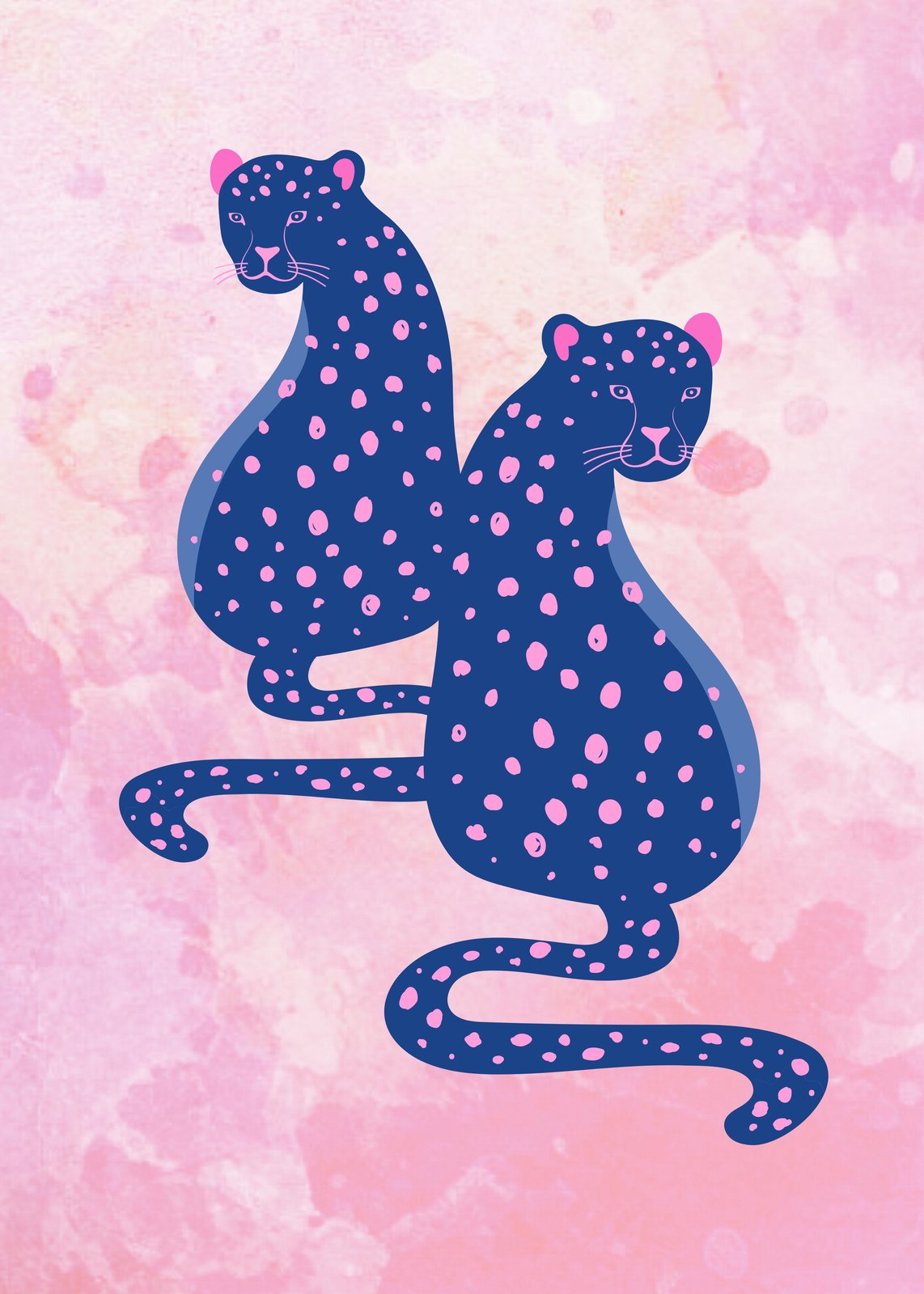 Playful Blue Cheetah Duo Wall Art